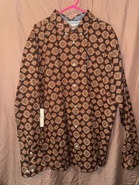 Casual Brown Geometric Print Button-Down Shirt